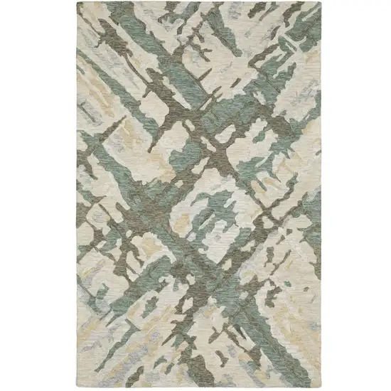 Gray And Teal Wool Abstract Hand Tufted Area Rug Photo 2