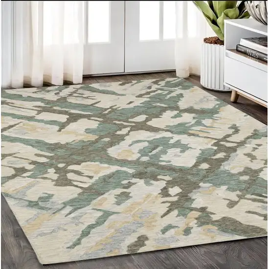 Gray And Teal Wool Abstract Hand Tufted Area Rug Photo 1