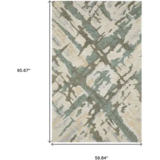 Gray And Teal Wool Abstract Hand Tufted Area Rug Photo 3