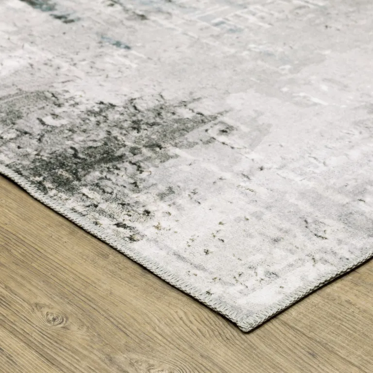 Gray And White Abstract Printed Stain Resistant Non Skid Area Rug Photo 4