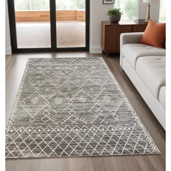 Gray And White Boho Geometric Area Rug Photo 1