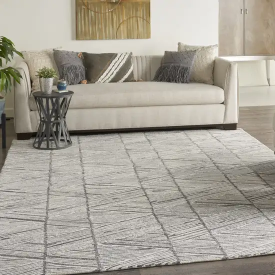 Gray And White Wool Abstract Area Rug Photo 8