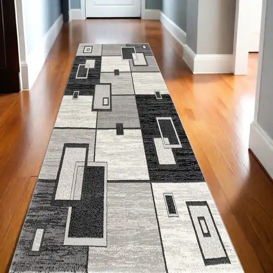 10' Gray Abstract Power Loom Runner Rug Photo 1