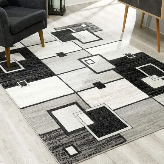 Gray Asymmetric Blocks Runner Rug Photo 3