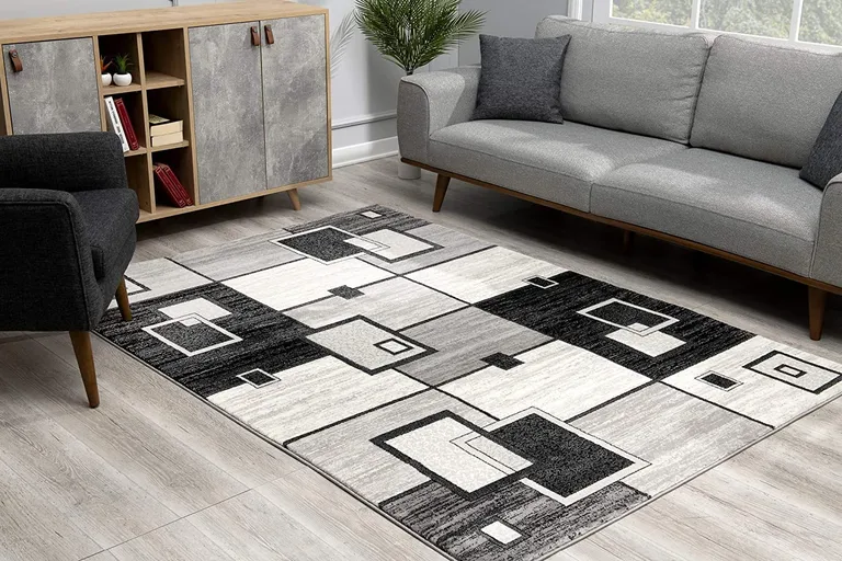 Gray Asymmetric Blocks Runner Rug Photo 4