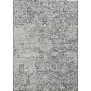 Photo of Gray Beige And Charcoal Oriental Washable Indoor Outdoor Area Rug