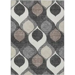 Photo of Gray Beige And Taupe Ogee Washable Indoor Outdoor Area Rug