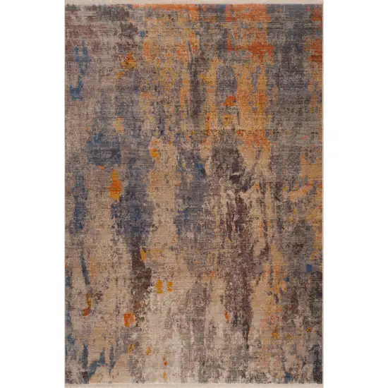 Gray Beige Blue And Yellow Abstract Power Loom Distressed Stain Resistant Area Rug Photo 1