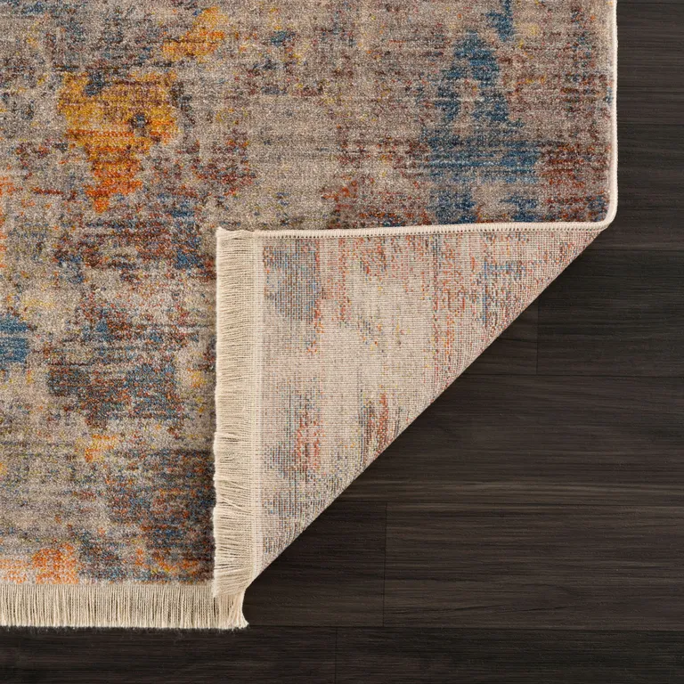 Gray Beige Blue And Yellow Abstract Power Loom Distressed Stain Resistant Area Rug Photo 5