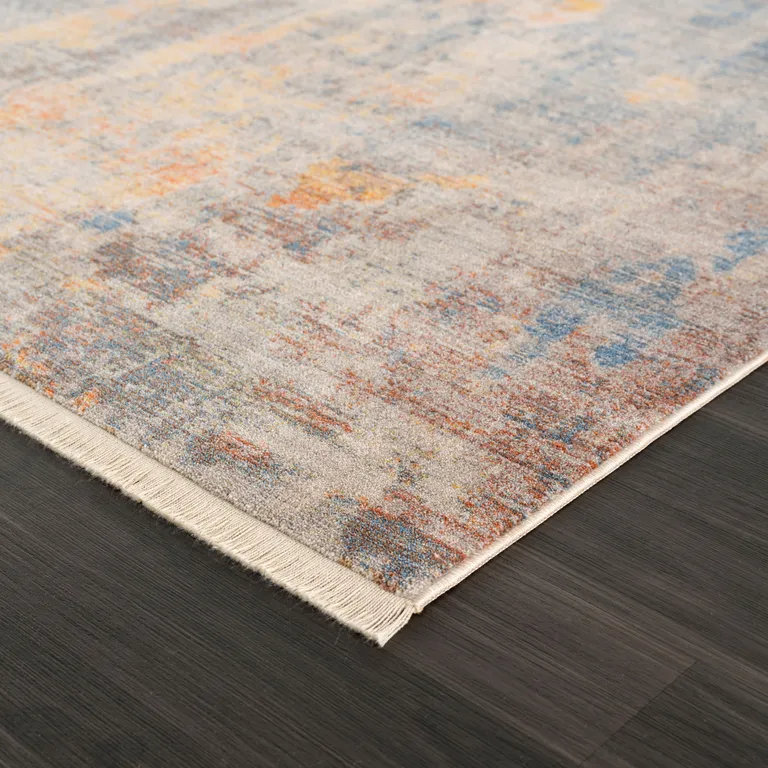 Gray Beige Blue And Yellow Abstract Power Loom Distressed Stain Resistant Area Rug Photo 4