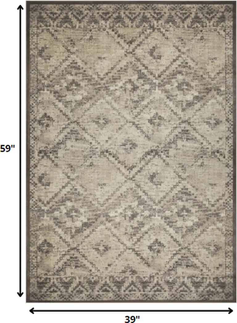 Gray Beige Distressed Diamond Area Rug Photo 4