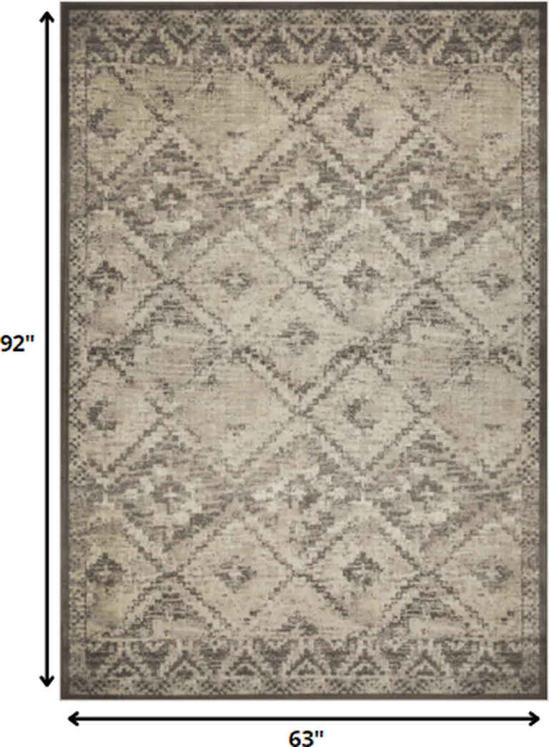 Gray Beige Distressed Diamond Area Rug Photo 4