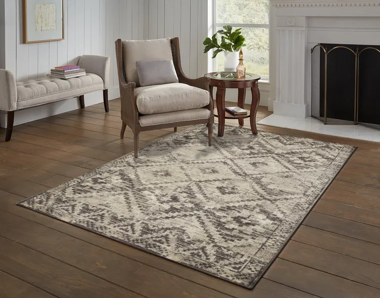 Gray Beige Distressed Diamond Area Rug Photo 5