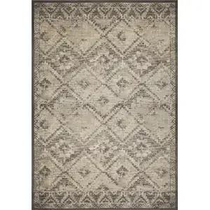 Photo of Gray Beige Distressed Diamond Area Rug