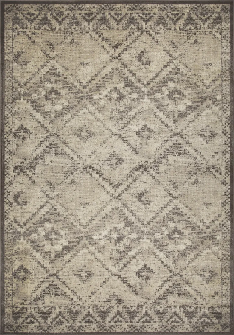 Gray Beige Distressed Diamond Area Rug Photo 1