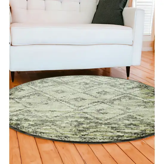 8' Gray Round Abstract Dhurrie Area Rug Photo 1