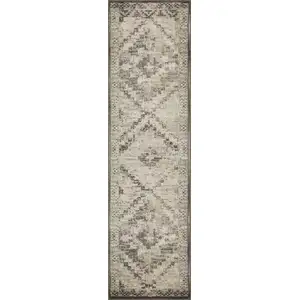 Photo of Gray Beige Distressed Diamond Runner Rug