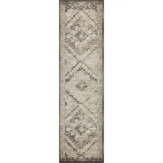 Gray Beige Distressed Diamond Runner Rug Photo 1