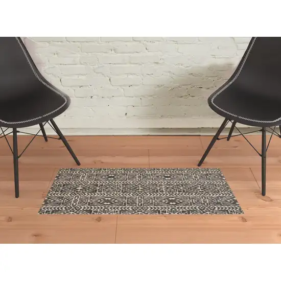 Gray Black And Ivory Striped Stain Resistant Area Rug Photo 1