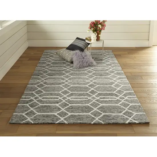 Gray Black And Ivory Wool Geometric Tufted Handmade Stain Resistant Area Rug Photo 5