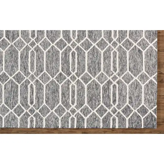 Gray Black And Ivory Wool Geometric Tufted Handmade Stain Resistant Area Rug Photo 3