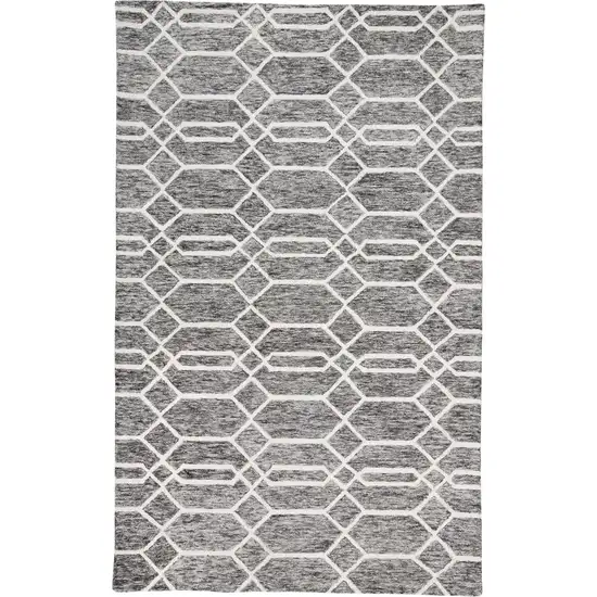 Gray Black And Ivory Wool Geometric Tufted Handmade Stain Resistant Area Rug Photo 1