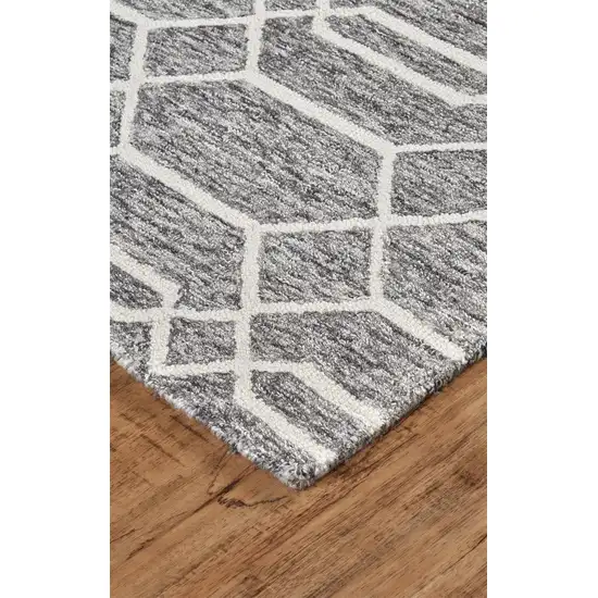 Gray Black And Ivory Wool Geometric Tufted Handmade Stain Resistant Area Rug Photo 6