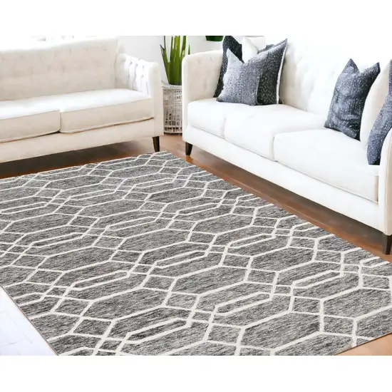 Gray Black And Ivory Wool Geometric Tufted Handmade Stain Resistant Area Rug Photo 1