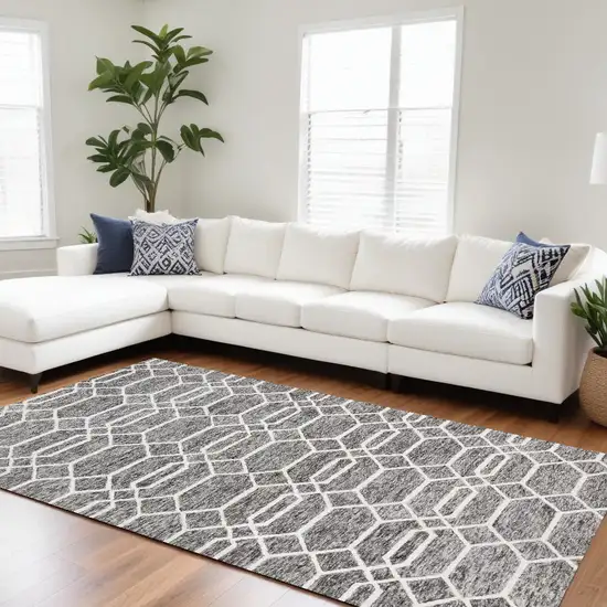 Gray Black And Ivory Wool Geometric Tufted Handmade Stain Resistant Area Rug Photo 1