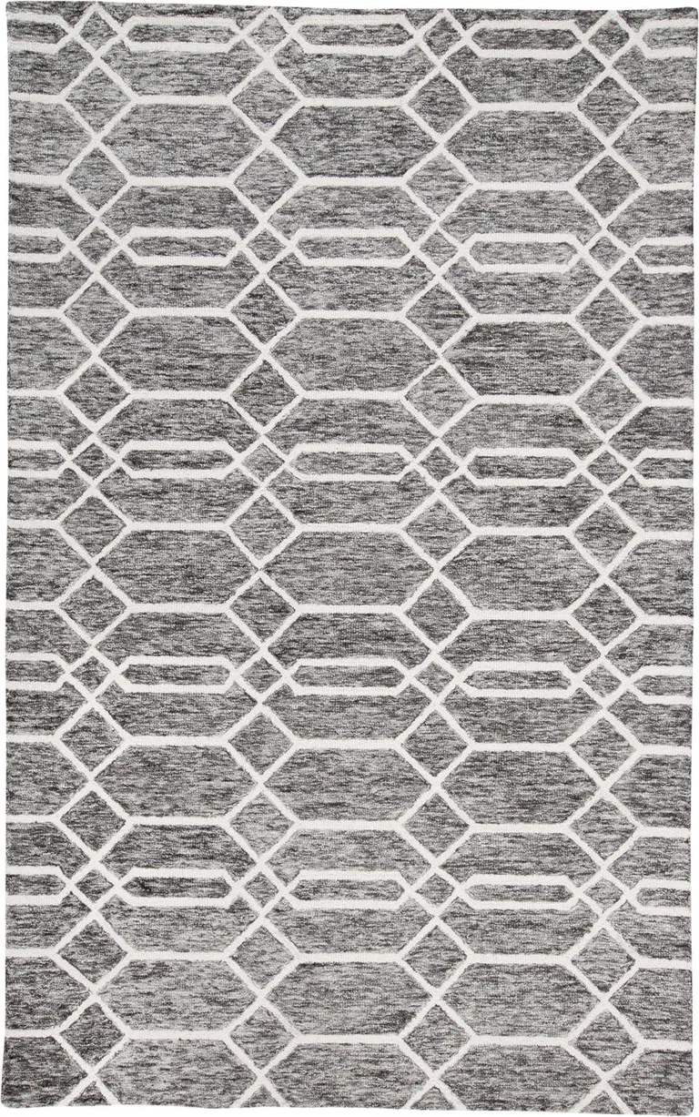 Gray Black And Ivory Wool Geometric Tufted Handmade Stain Resistant Area Rug Photo 1