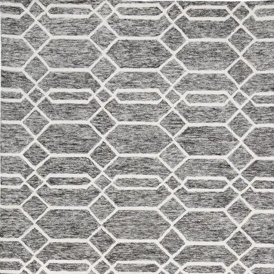 Gray Black And Ivory Wool Geometric Tufted Handmade Stain Resistant Area Rug Photo 5