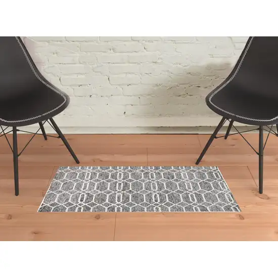 Gray Black And Ivory Wool Geometric Tufted Handmade Stain Resistant Area Rug Photo 2