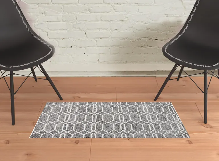 Gray Black And Ivory Wool Geometric Tufted Handmade Stain Resistant Area Rug Photo 2