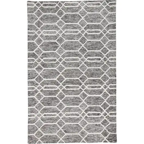 Gray Black And Ivory Wool Geometric Tufted Handmade Stain Resistant Area Rug Photo 6