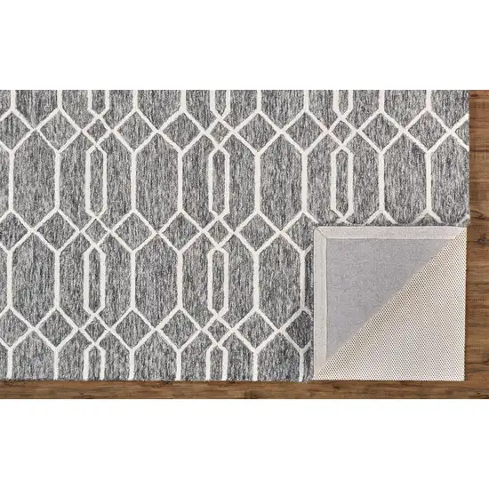 Gray Black And Ivory Wool Geometric Tufted Handmade Stain Resistant Area Rug Photo 4