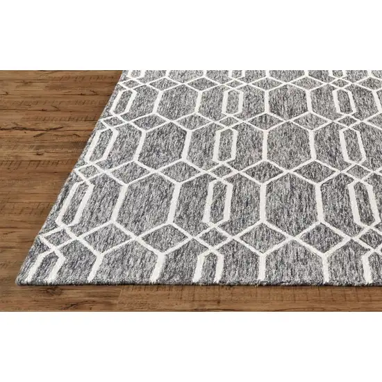 Gray Black And Ivory Wool Geometric Tufted Handmade Stain Resistant Area Rug Photo 7