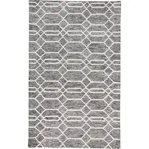 Photo of Gray Black And Ivory Wool Geometric Tufted Handmade Stain Resistant Area Rug