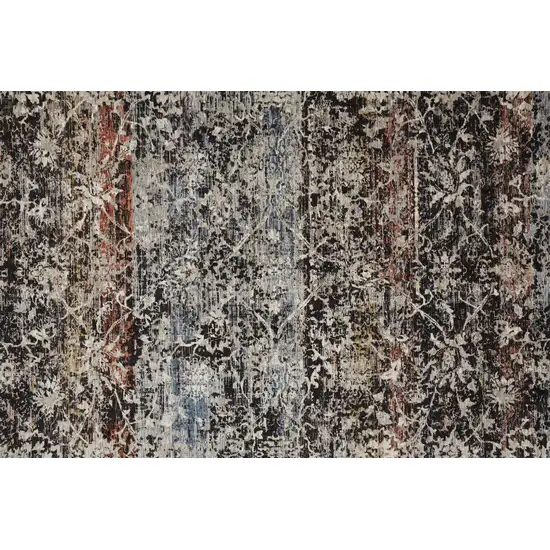 Gray Black And Red Abstract Distressed Area Rug With Fringe Photo 9