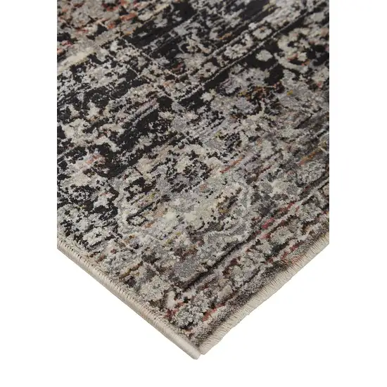 Gray Black And Red Abstract Distressed Area Rug With Fringe Photo 5