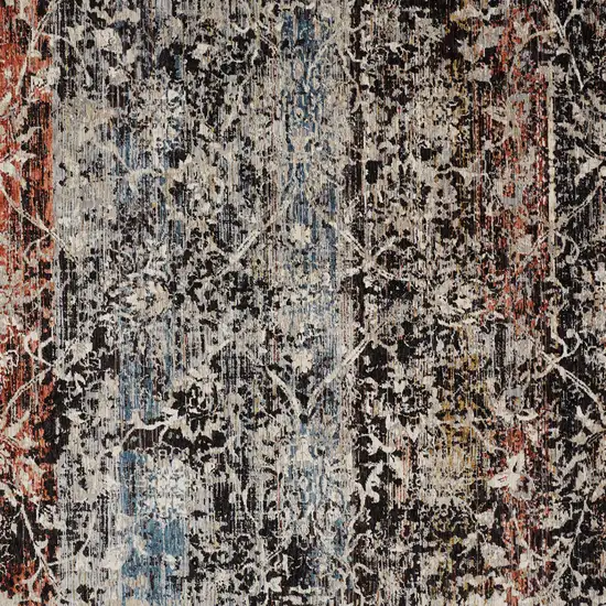 Gray Black And Red Abstract Distressed Area Rug With Fringe Photo 6