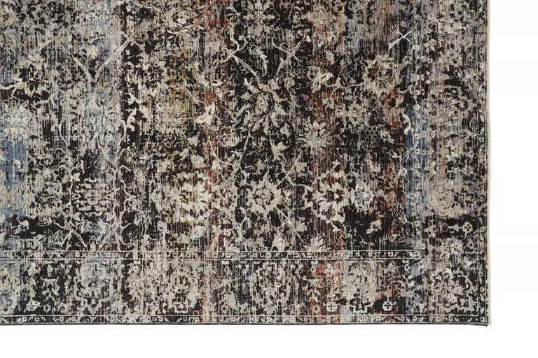 Gray Black And Red Abstract Distressed Area Rug With Fringe Photo 1