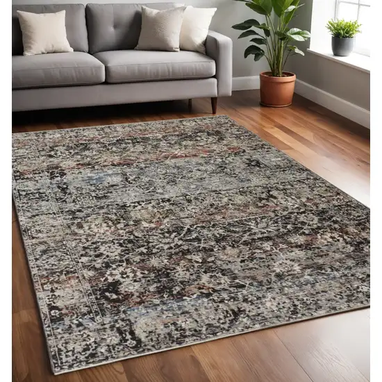 Gray and Black Abstract Distressed Area Rug With Fringe Photo 1