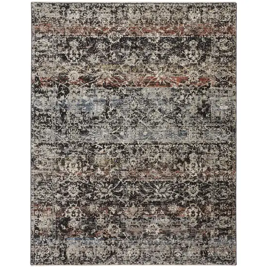 Gray Black And Red Abstract Distressed Area Rug With Fringe Photo 2