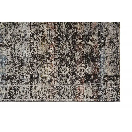 Gray Black And Red Abstract Distressed Area Rug With Fringe Photo 1