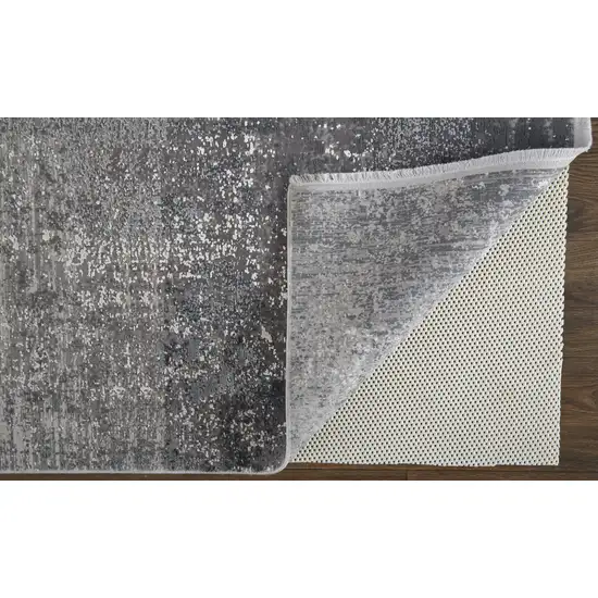 Gray Black And Silver Abstract Power Loom Distressed Area Rug With Fringe Photo 3