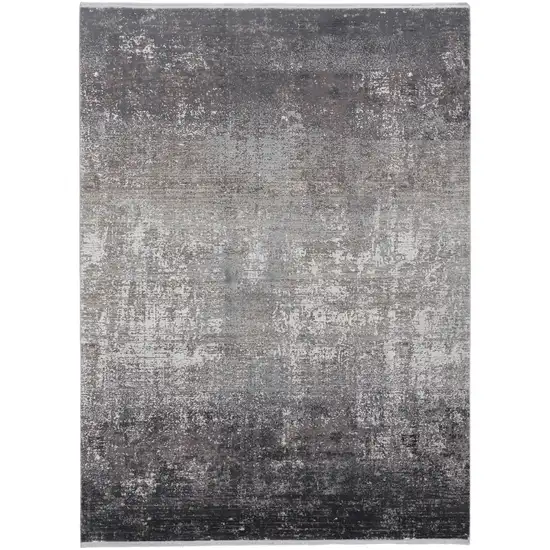 Gray Black And Silver Abstract Power Loom Distressed Area Rug With Fringe Photo 1