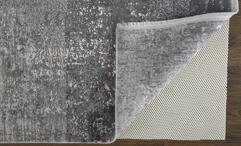 Gray Black And Silver Abstract Power Loom Distressed Area Rug With Fringe Photo 3