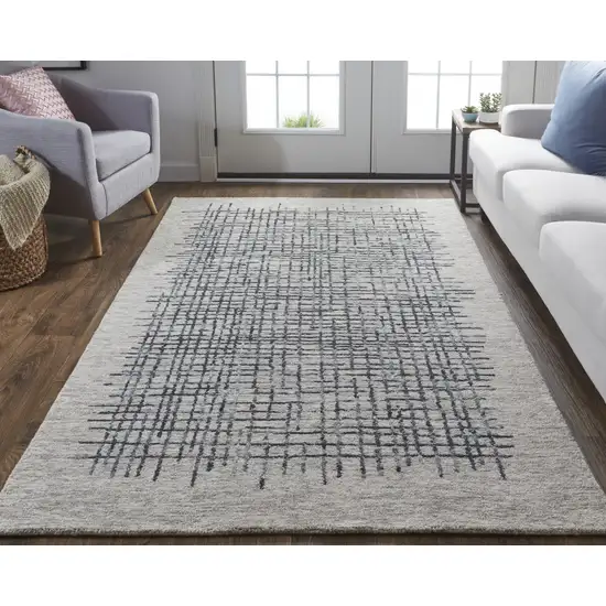 Gray Black And Tan Wool Plaid Tufted Handmade Stain Resistant Area Rug Photo 2