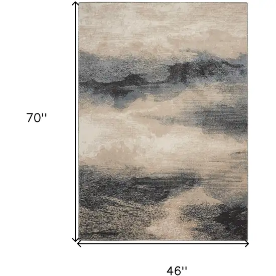 Gray Black and Beige Abstract Area Rug Photo 3