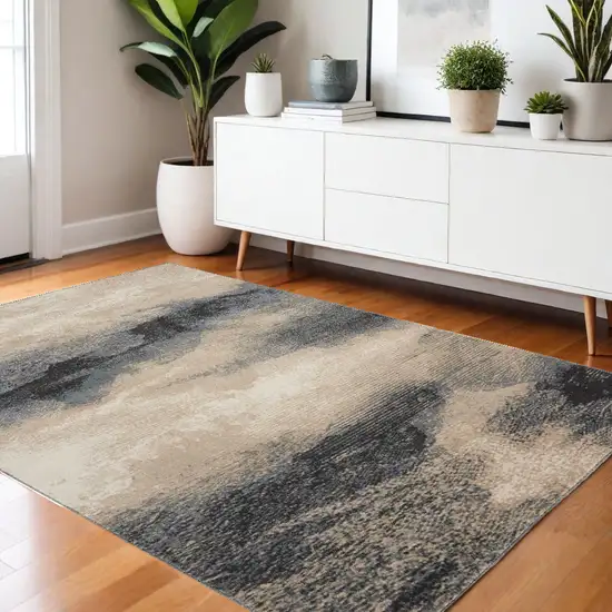 Gray Black and Beige Abstract Area Rug Photo 1